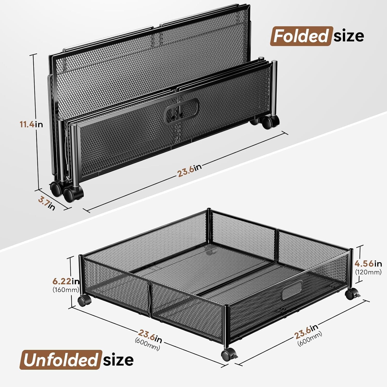 Under Bed Storage Containers with Wheels - Shoe Storage Organizer Drawer, Tool-free Assembly Metal Underbed Storage for Bedroom Clothes, Shoes, Blankets - 2Pack