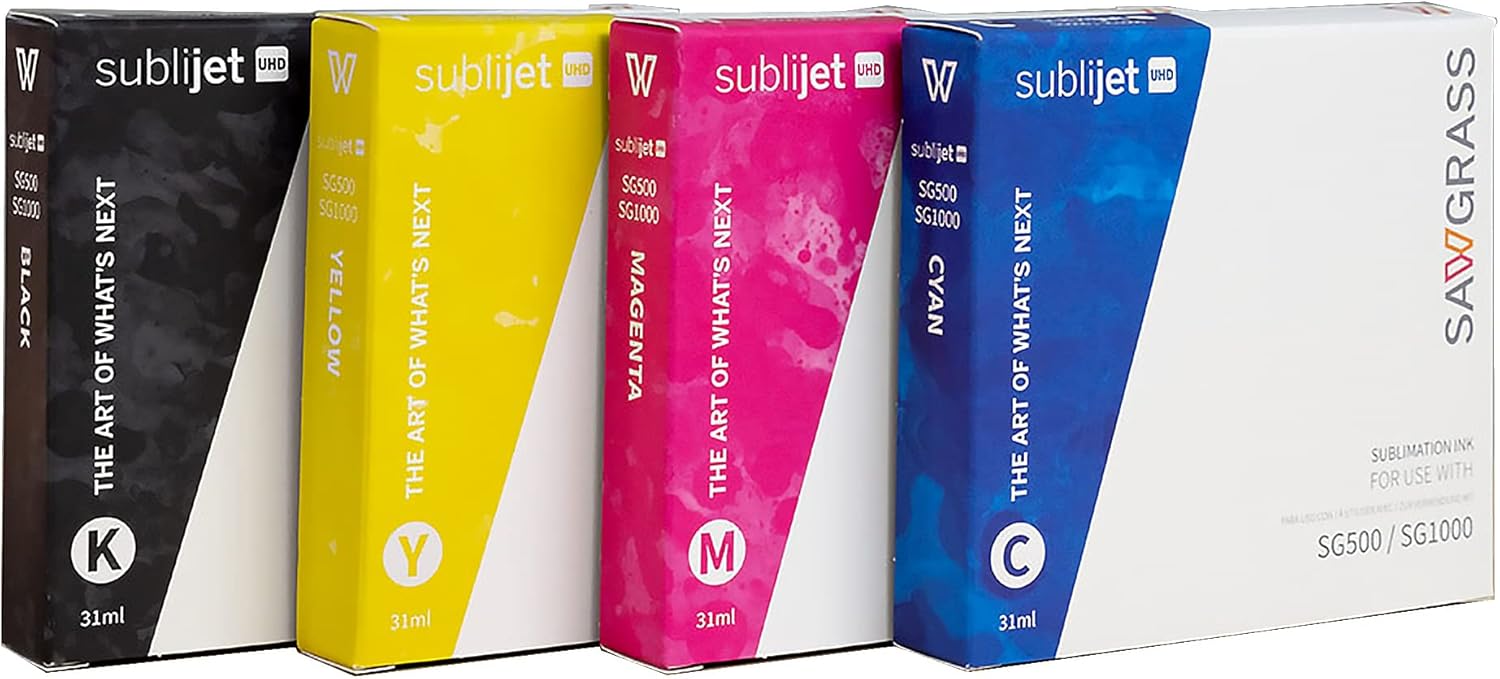 Sawgrass SubliJet UHD CMYK Ink Set for SG500 & SG1000 4 Pack with Bonus 12 Pack ProSub Sublimation Mugs