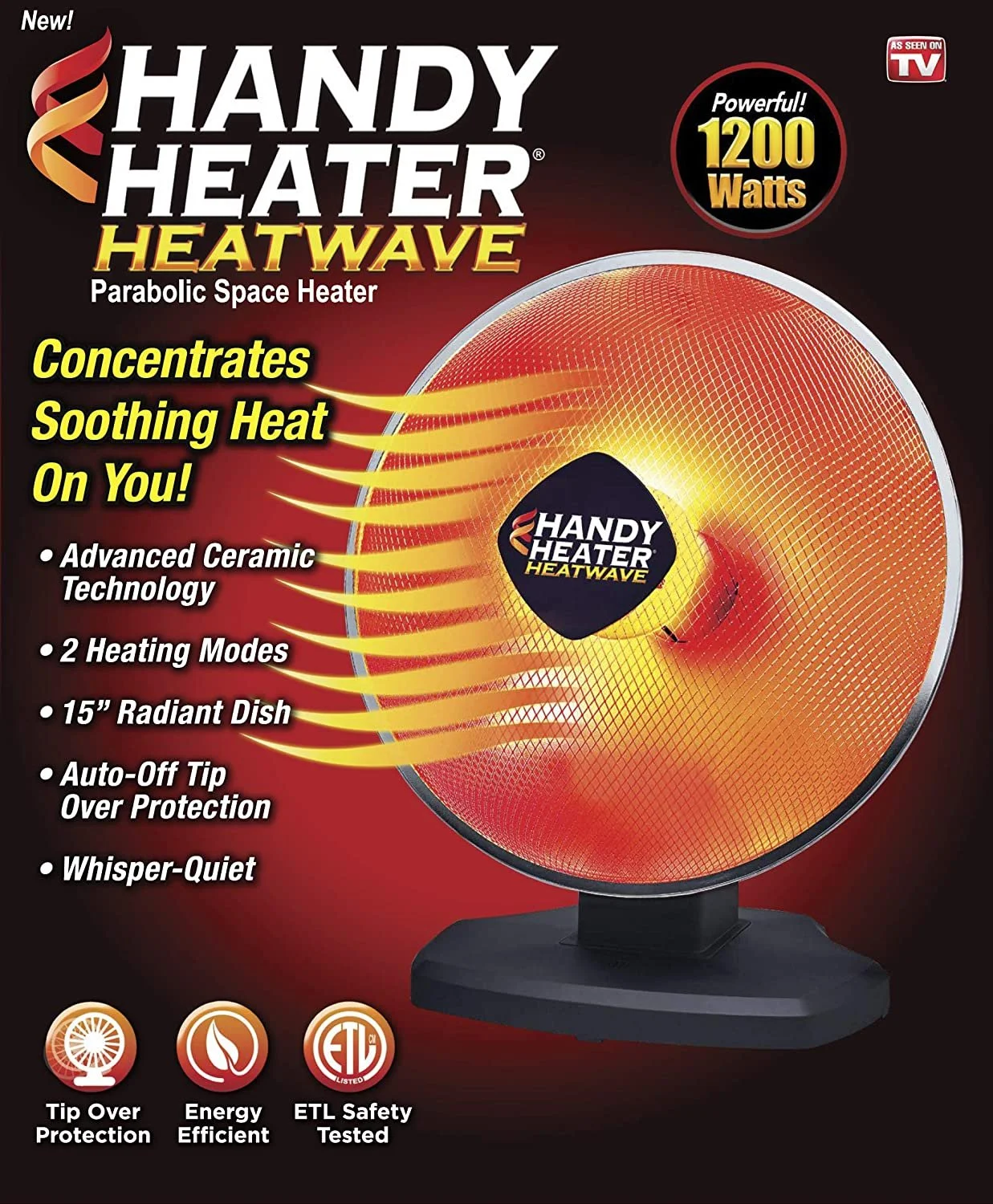 Handy Heater Heatwave Ceramic, Parabolic Electric Space Heater, As Seen On TV