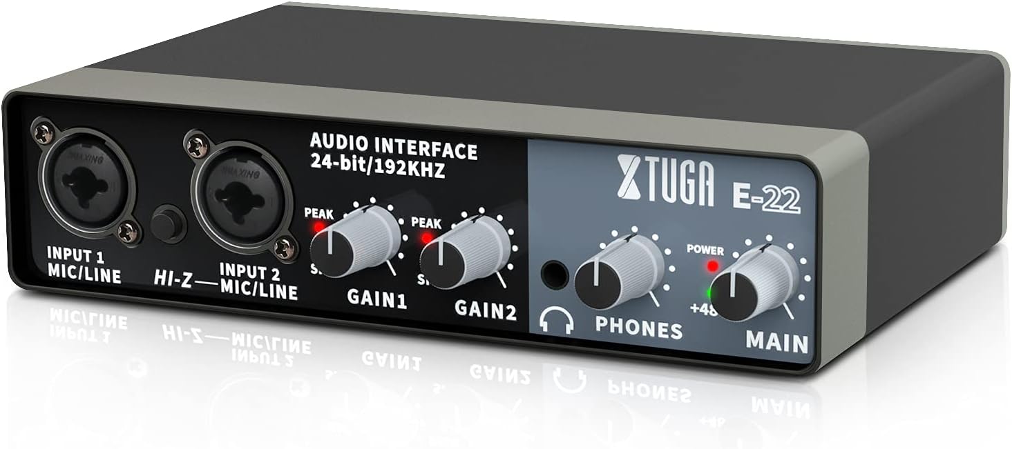 XTUGA E22 2i2 USB Audio Interface with XLR Mic Preamplifier 192kHz True Stereo for Pro Tools/Ableton Live Lite/Reaper and Other DAW Recording Software(Driver Free Installation) Pack of 2