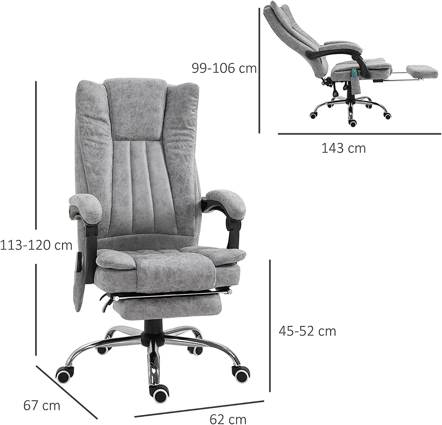 Office Chair Gray Heated Massage Electric Vibration Recliner Game Swivel Chair with Pedals Adjustable Back Recliner Ergonomic Zero-Gravity Chair