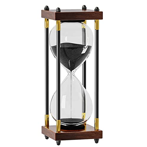 Hourglass 60 Minute Sand Timer: Large 10 Inch Decorative Wooden Sand Clock,Reloj De Arena para Decoracion, Vintage Sand Watch 60 Min, 1 Hour Glass Sandglass for Home Office Desk Decor, Black