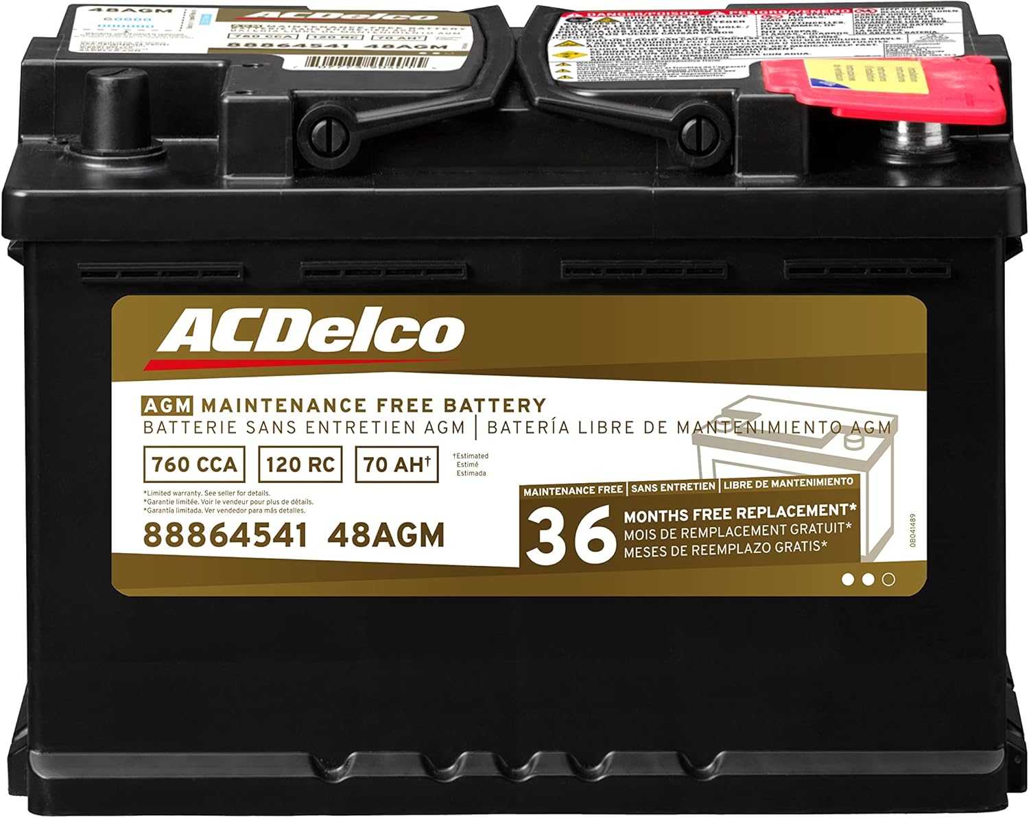 ACDelco 48AGM Professional Automotive AGM BCI Group 48 Battery with Auxillary Battery Positive Cable