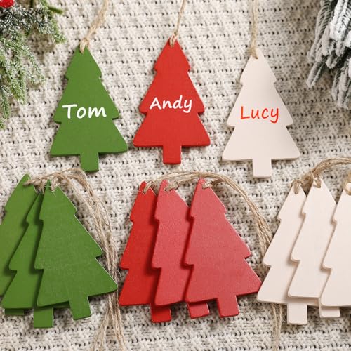 Christmas Decorations-12pcs Tags -DIY Unfinished Personalized Wooden Stocking Name Tags -Christmas Tree Shape Stocking Hanging Tag for Xmas Decor