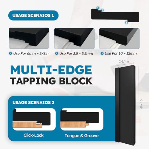 Laminate/Vinyl Flooring Tools, NAACOO Tapping Block for Vinyl Plank Flooring-Double Sided with Notches,10In Contour Gauge, Pull Bar, 40Pcs Floor Spacers,Rubber Mallet. Universal Floor Installation kit