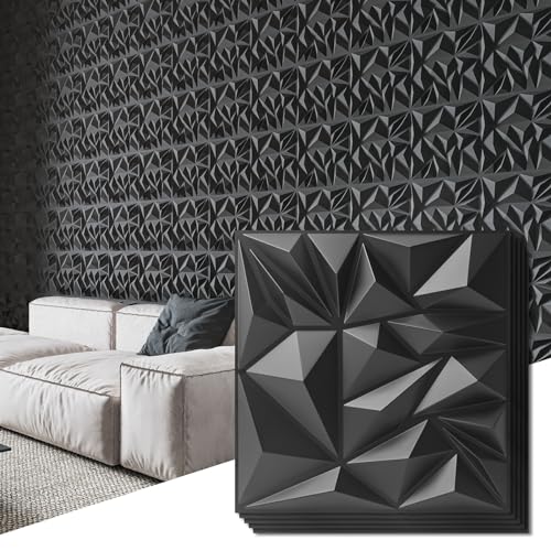 Art3d 33-Pack 3D Wall Panels for Interior Wall Decor, Modern Diamond Textured Accent Wall Paneling for Gaming Living Room TV Wall Background, 12 x 12 inch White