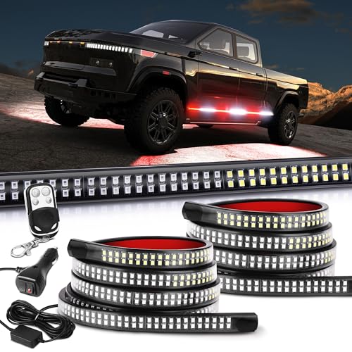 MICTUNING 2PCS 70 inch Running Board Lights 1152 LED Sequential Emergency Strobe Lights Strip Red White Safety Warning Flashing Light Flexible Hazard Light Bar for Trucks Pickup Trailer