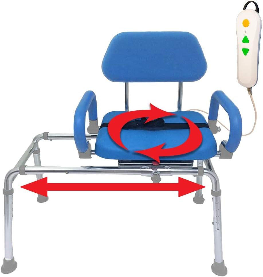 Platinum Health Carousel Sliding Shower Chair Transfer Bench with Swivel Seat, PowerSlide Capability, Push Button Electric Travel, Premium Padded Bath Bench, for Handicap & Seniors, Blue