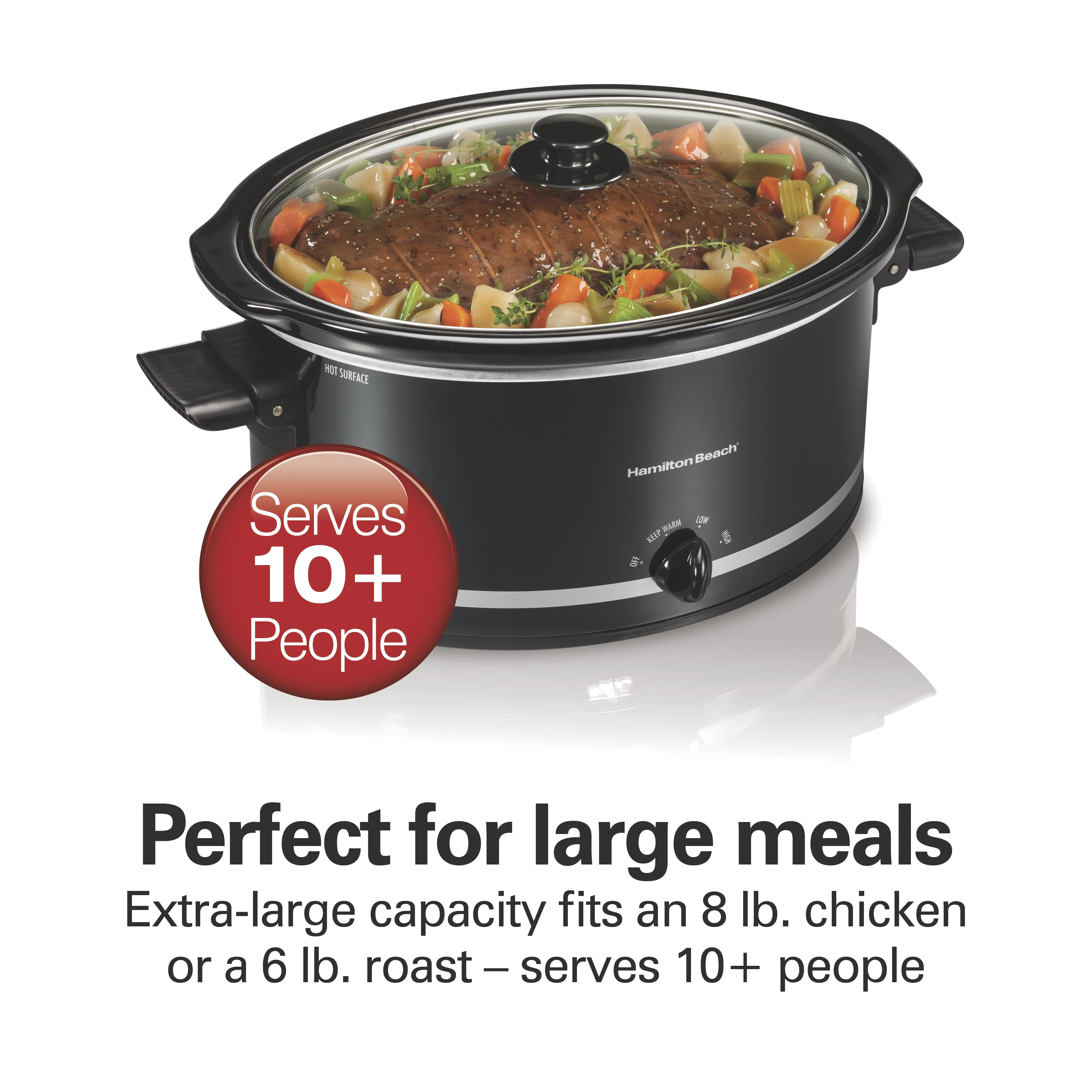 Hamilton Beach Slow Cooker, 8 Quart Capacity, Extra-Large, Serves 10+, Removable Crock, Black, 33185
