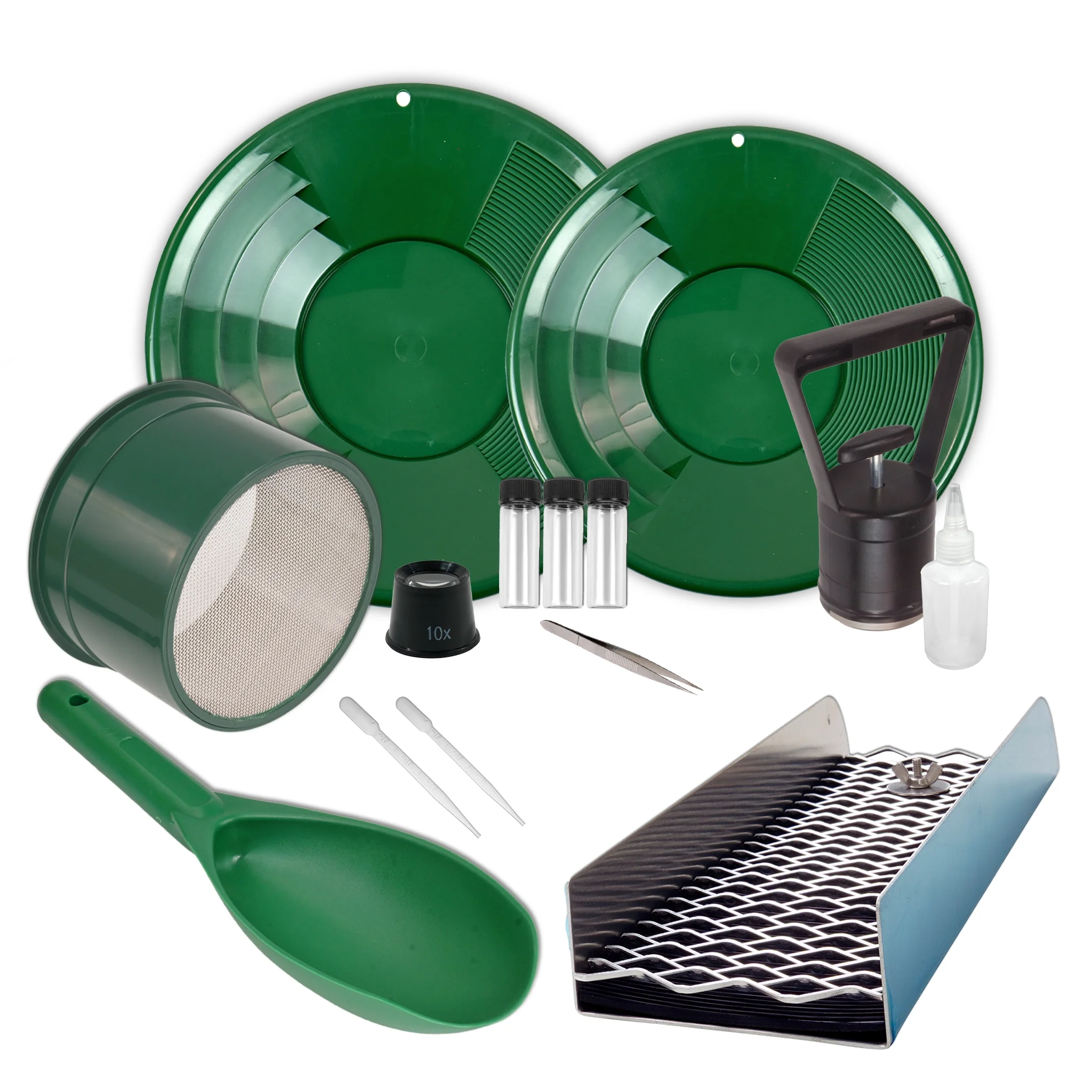 Terrax 14 pc Complete Travel Prospecting Kit for Gold Prospecting, Gem Hunting, and Gold Panning - Includes Sluice, Classifier, Pan Set, and Essential Tools - Curated Treasures Market