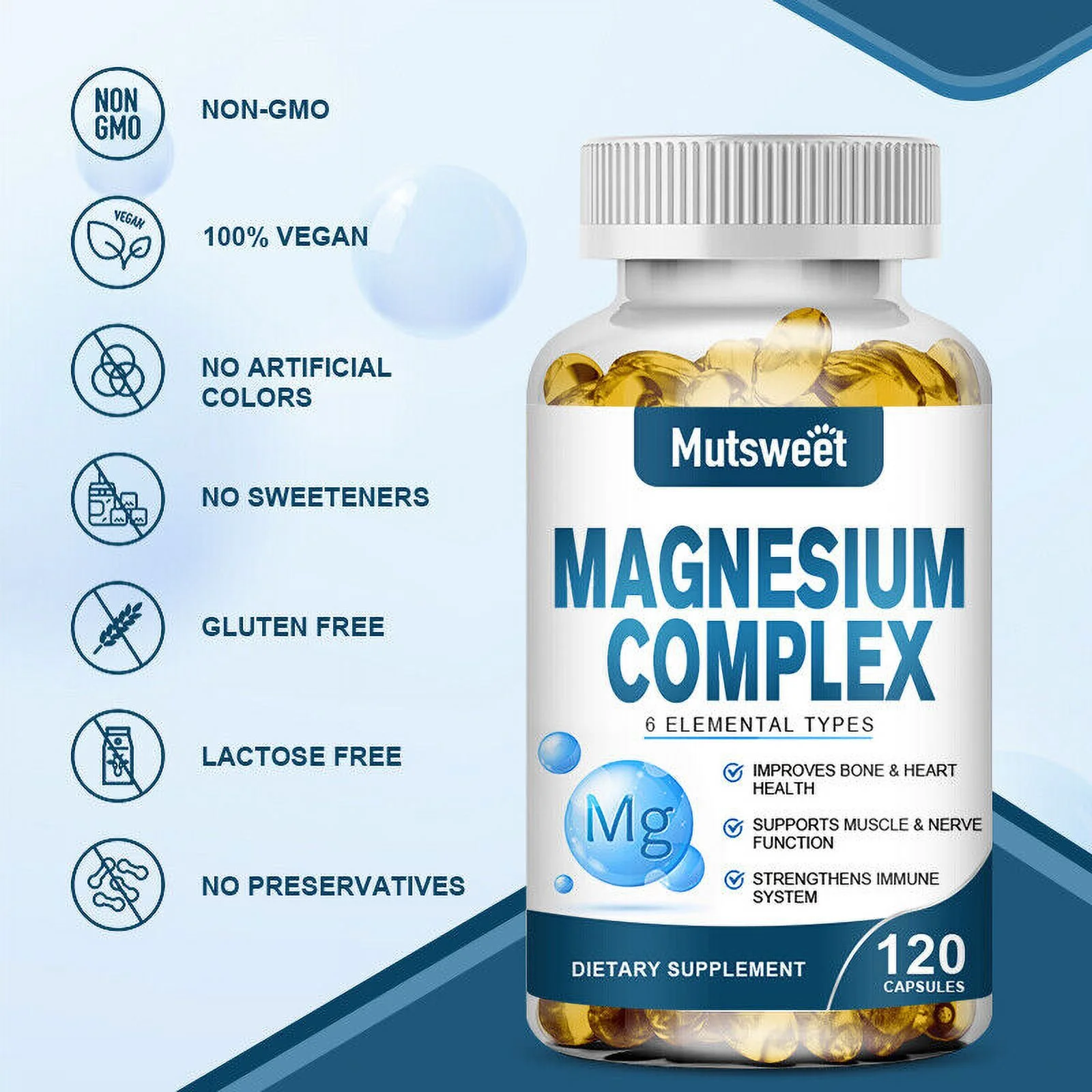 Magnesium Complex Capsules Natural Anti Anxiety & Stress Relief Supplement 500mg