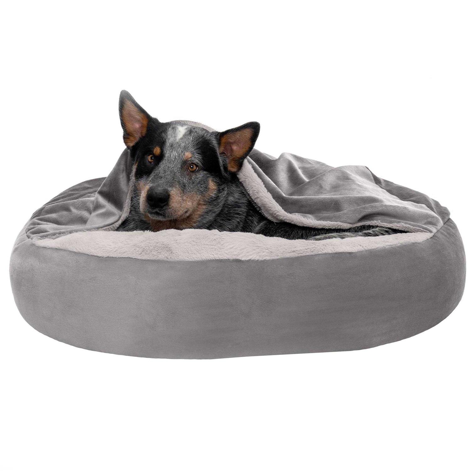 Velvet & Wave Faux Fur Hooded Donut Bed FurHaven - Pet Supplies online store