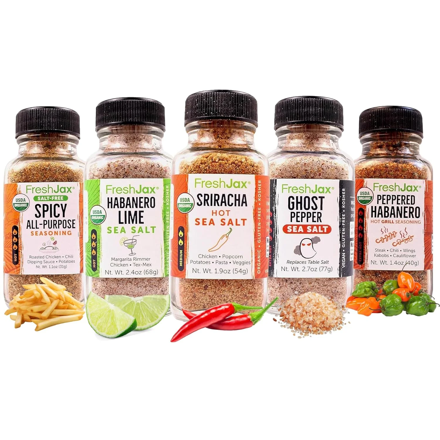 FreshJax Hot & Spicy Seasoning Gift Set | Pack of 5 Organic Hot & Spicy Seasoning Set | Gift Sets for Men | Spices and Seasonings Sets for Cooking