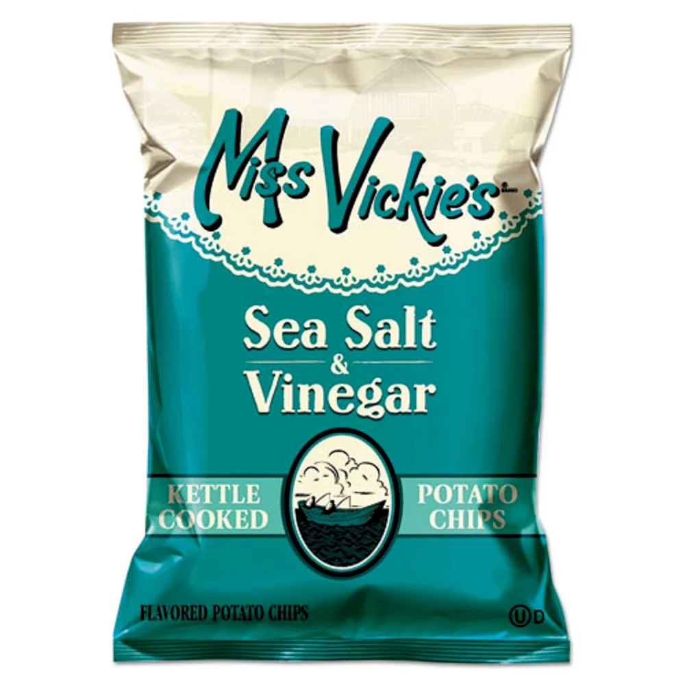 Miss Vickie's 44446 1.38 oz. Bags Kettle Cooked Potato Chips - Sea Salt and Vinegar (64/Carton)