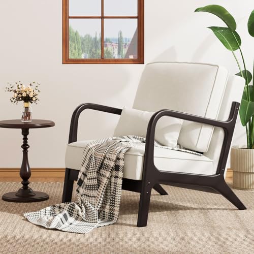 Belffin Accent Chair Modern Mid-Century Linen ArmChair Upholstered Arm Chair with Soft Cushion Solid Wood Accent Side Chairs Light Grey