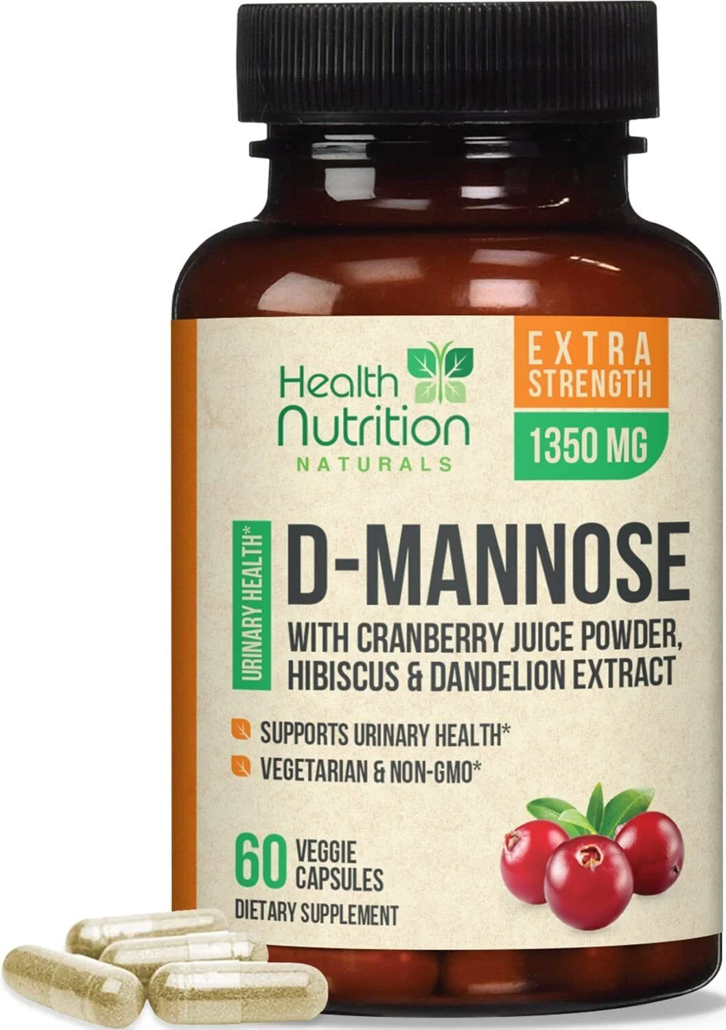 D-Mannose Capsules 1350mg with Cranberry UTI Support & Cleanse, Bladder Health 60 Capsules