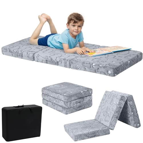MeMoreCool Foldable Floor Mattress for Kids, Toddler Floor Nap Mat for Sleeping Daycare, Small Child Foldable Mattress Floor Bed, Trifold Futon Portable Tri Folding Mattress, Glow 63x26 Inch