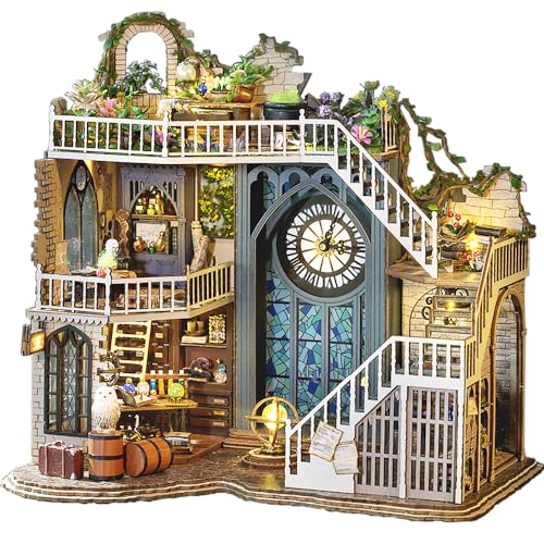Lannso DIY Dollhouse Miniature Wooden Furniture Kit, Doll House Kit with Dust Proof Cover and Music Box, Mini Handmade Wooden Dollhouse Toys for Adult Gift (M2111)