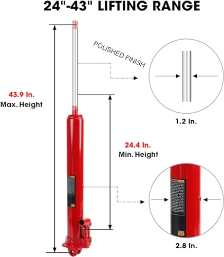 BIG RED Hydraulic Long Ram Jack with Single Piston Pump and Clevis Base (Fits: Garage/Shop Cranes, Engine Hoists, and More), 3 Ton (6,000 lb) Capacity, Red