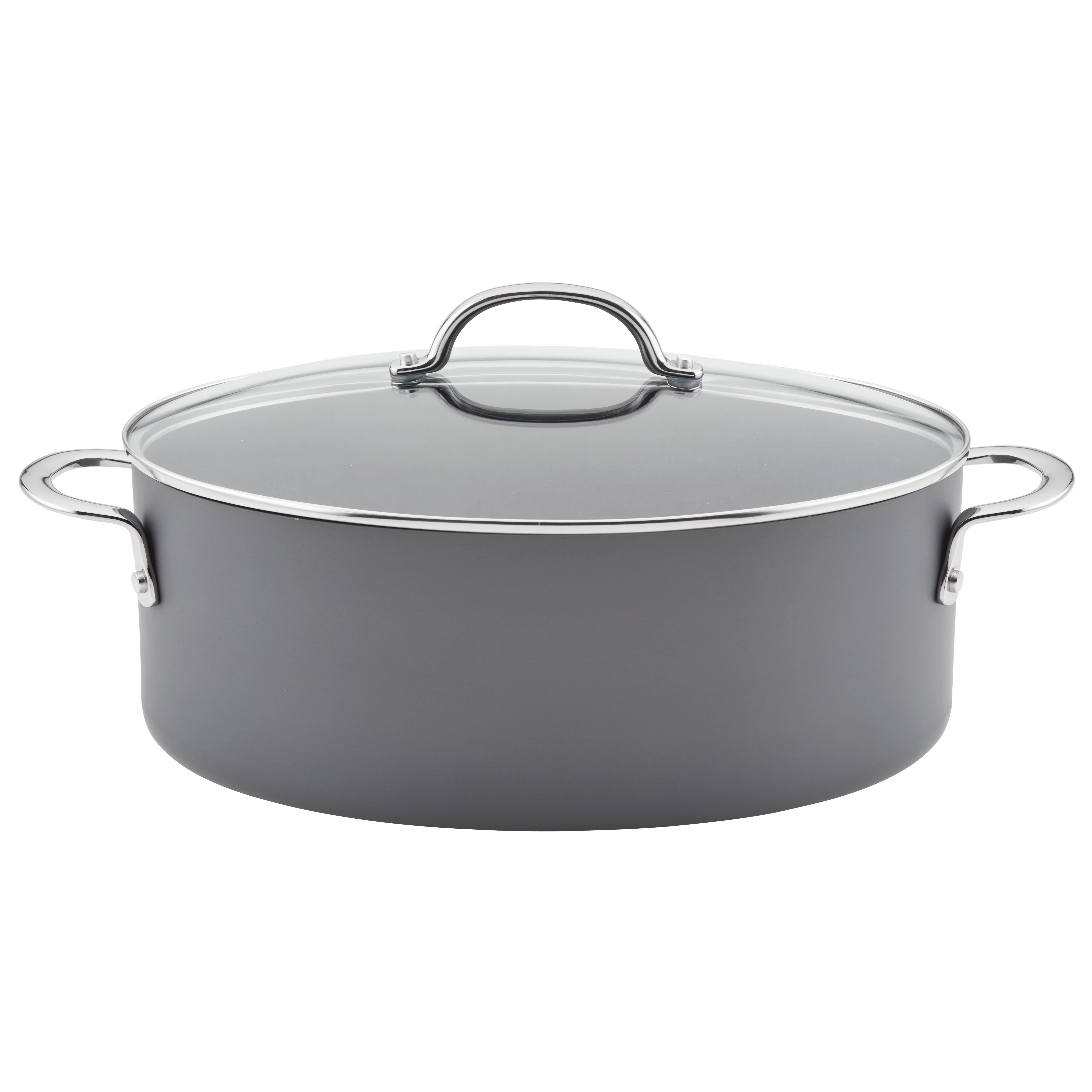Rachael Ray Hard Anodized 8 Quart Non-stick Cookware Oval Pasta Pot and Braiser, Gray