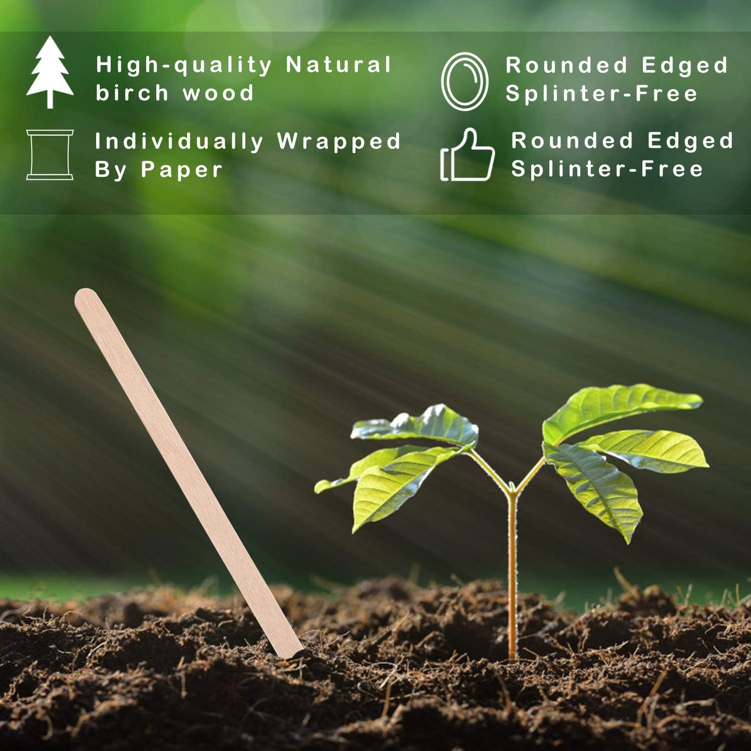 HLSN Wooden Stir Sticks-Disposable Drink Stirrer Coffee Stirrers, 5.5 Inches 500PCS Individually Wrapped Natural Birch Degradable Food Grade Certification