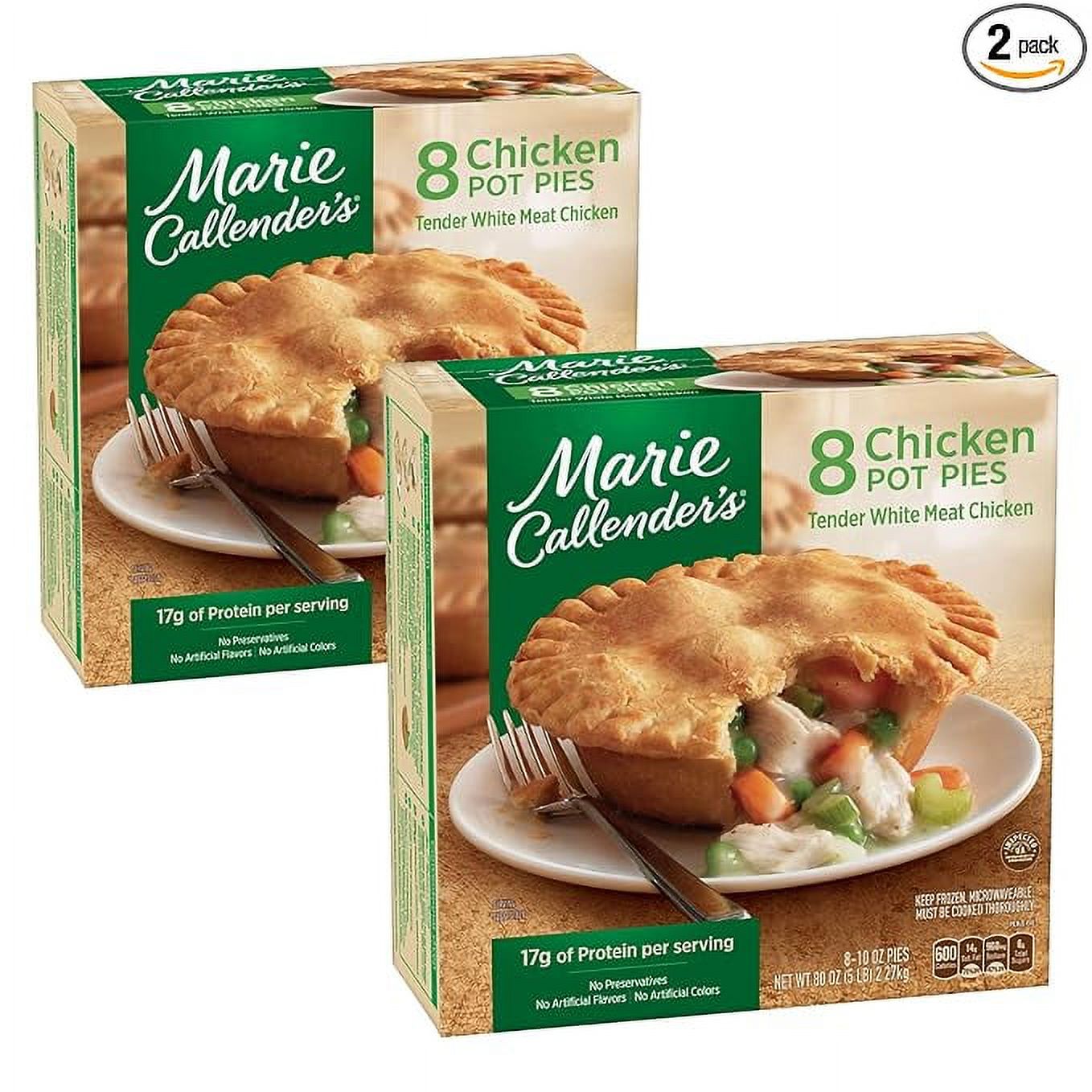 Marie Callender's Chicken Pot Pie | Two Boxes of 8 pies | Made with tender white meat chicken - All Natural, Great Source of Protein and Ready Set Gourmet Donate a Meal Program Certifi(16 Total Pies)