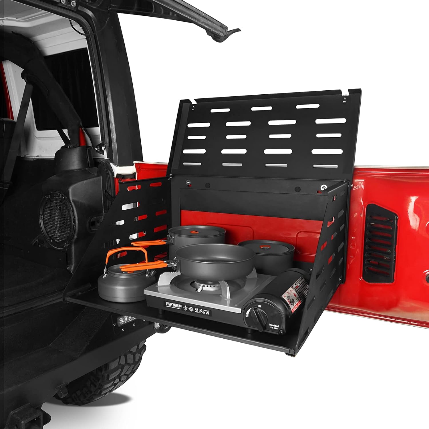 Hooke Road 2-Tier Wrangler Tailgate Table Foldable Camping Cargo Shelf Compatible with Jeep Wrangler JK & JL & Unlimited 07-22