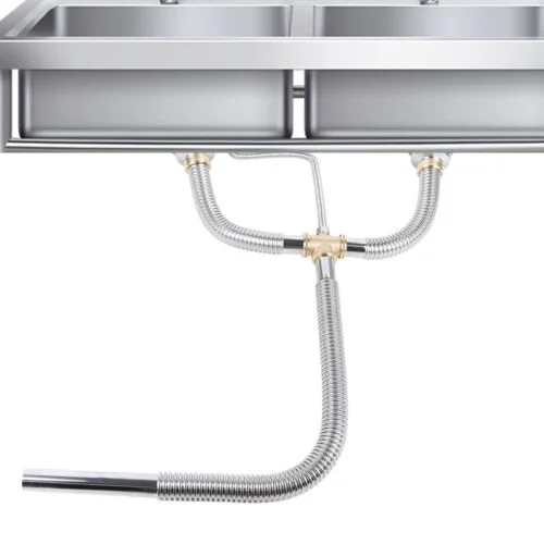 Flexible Pipe Sink Double Bowl Drain Hose Tube Kitchen Bathroom Silver Anti-odor