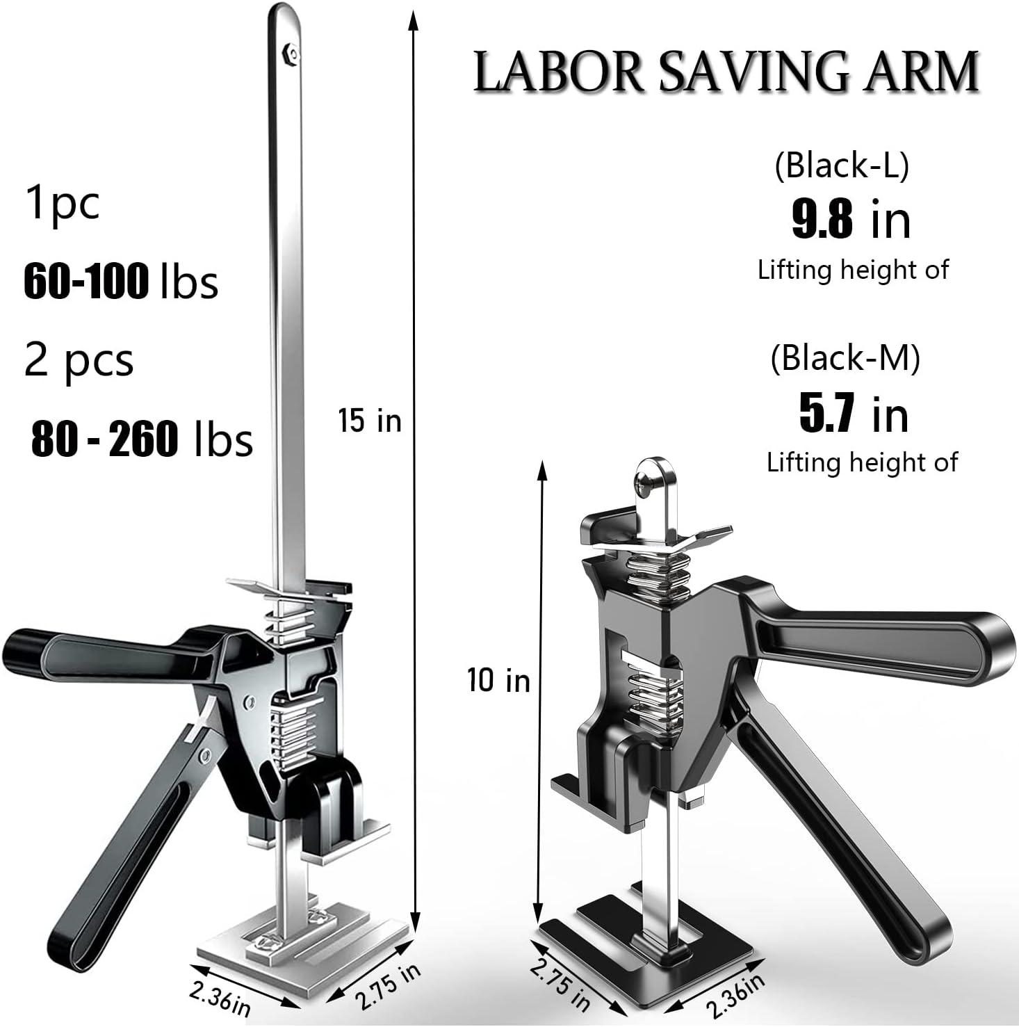 2 Packs Labor-Saving Arm Height Adjuster Lifting Device, Hand Lifting Tool Jack, Drywall Lifts, Furniture Jack for Door, Cabinet, Wall Tile, Lifting Height 9.8Inch, Maximum 260 Pounds Pack of 2