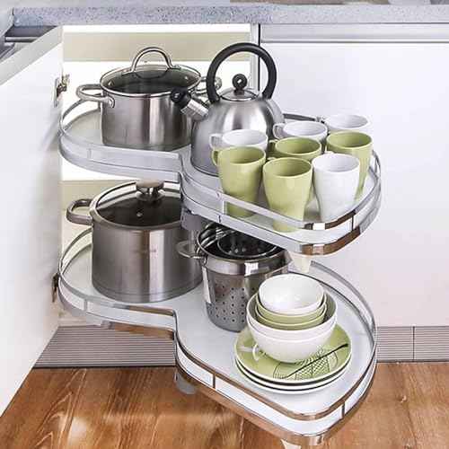 Blind Corner Organizer Cabinet Slide Out Shelve Pull-Out Shelf Pull Out Wire Basket Cabinet Organizer Pot Basket Storage Rack Two Shelf Pull Out Blind Corner Shelf for Kitchen Cabi