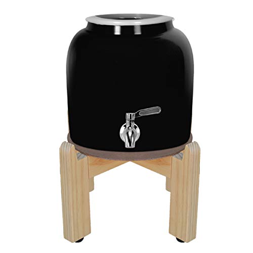 Geo Sports Porcelain Ceramic Crock Water Dispenser, 8 Inch Wood Stand, Stainless Steel Faucet, Valve and Lid Included. Fits 3 to 5 Gallon Jugs.