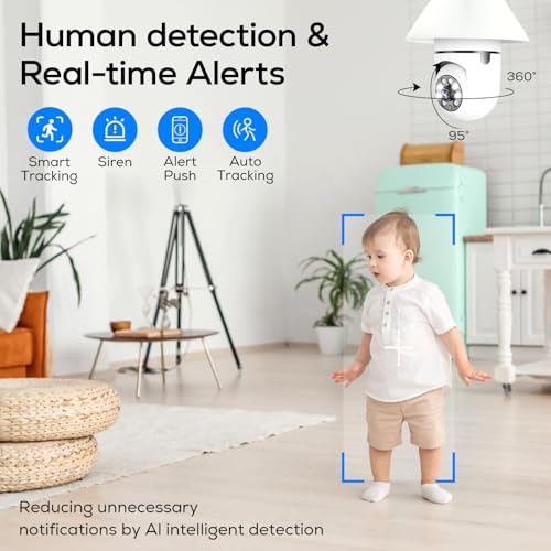 3K Light Bulb Security Camera,360°WiFi Security Cameras Wireless Outdoor Indoor Color Night Vision,Auto Tracking-Smart Alarm,Camera Light Bulb 2-Way Talk,Camera Light Bulb,Porch Light Socket Camera