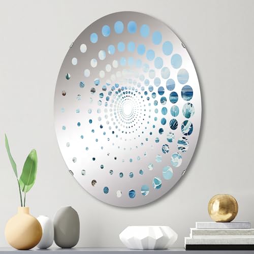DesignQ Minimalism wall mirror, Oval 0 mirror, Round blue bathroom mirror, Minimalism vanity mirror Dreamscape of Oceans Infinity I printed mirror decor, oval mirror 20x30
