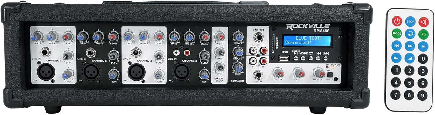 Rockville 12 Channel 4800w Powered Mixer, 7 Band EQ, Effects, USB, 48V (RPM109)
