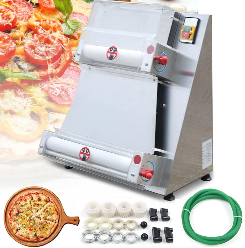 Pizza Dough Roller Sheeter,370W 3-15 inchs Commercial Pizza Maker Pizza Dough Press Machine Forming Roller Sheeter Noodle Pasta Rounding Machine for Pasta Maker, Pizza, Noodle and Bread Equipment