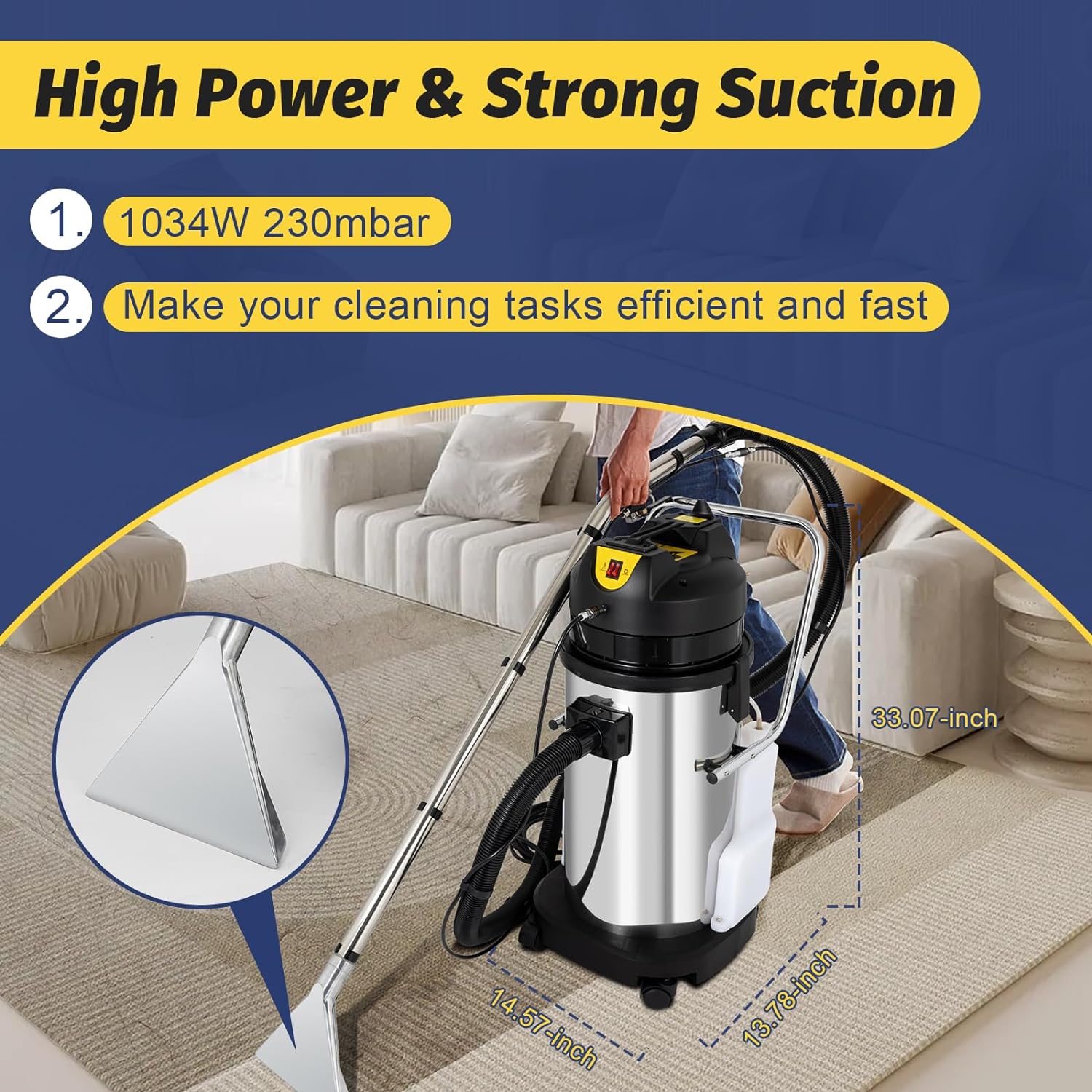 Carpet Cleaner Machine 40L/11gal Commercial Floor Cleaning Machines with Circulating Air Cooling Systems 1034W Carpet Extractor Suitable for Cleaning Carpet, Vacuuming and Watering/Two Packages