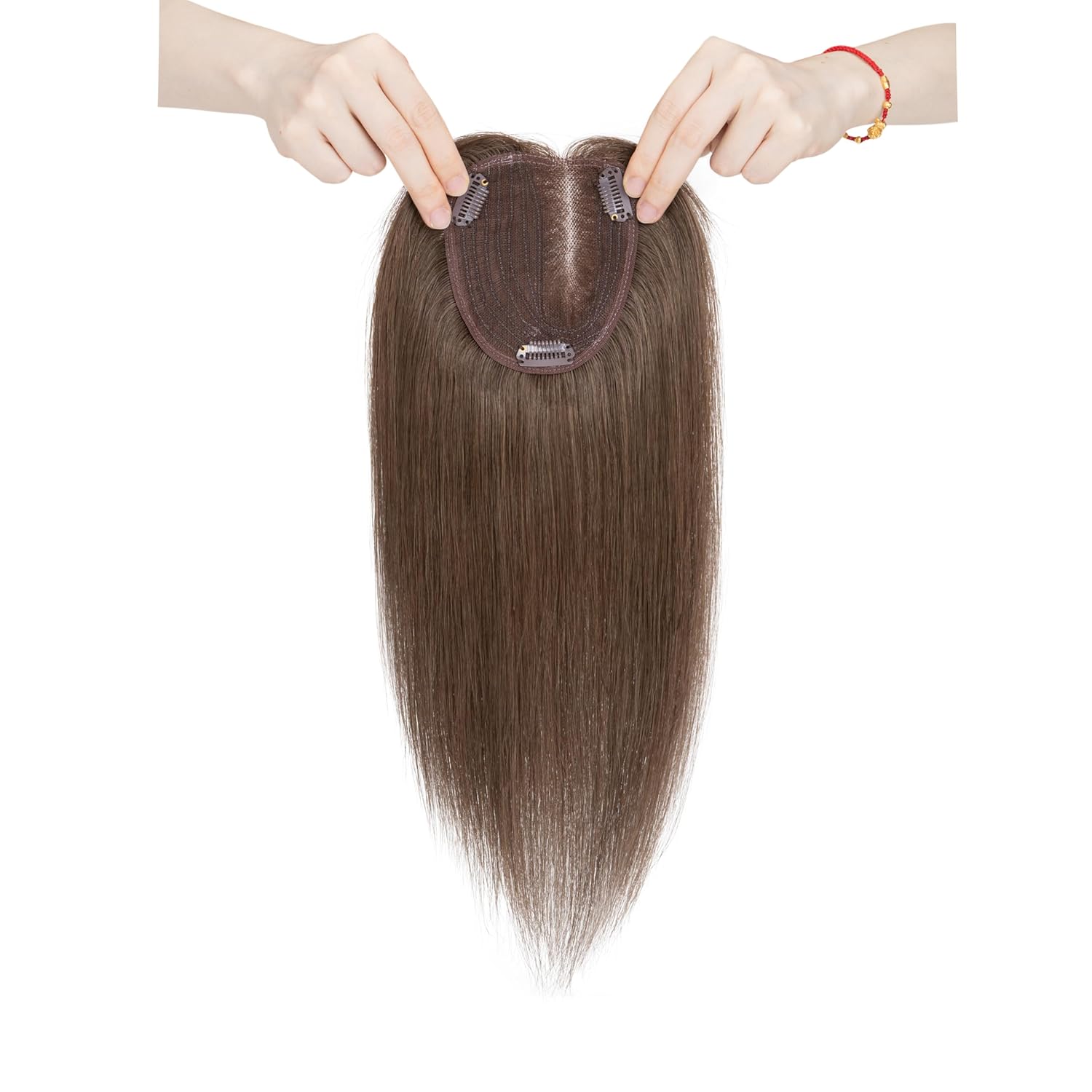 Hairro 100% Human Hair Topper Side Part without Bangs, Real Clip in Hair Hairpieces for Women, 3.94