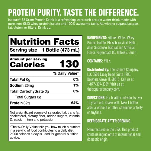 Isopure Zero Carb 32g Protein Ready-to-Drink, Whey Protein Isolate, Green Tea, 16 Fl Oz (12 Bottles)