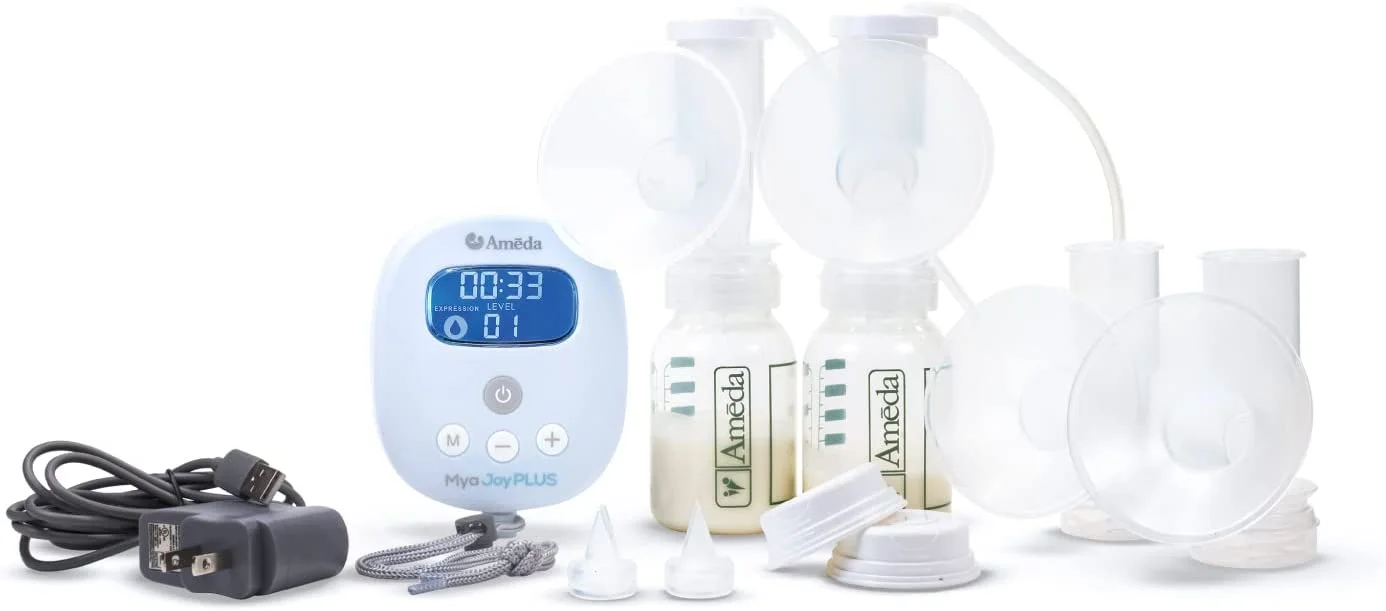 Ameda MYA Joy Plus Double Electric Rechargeable Breast Pump, Hospital Performance Breast Pump, Portable Breastpump, Quiet Breast Pump, White Pump & Accessories