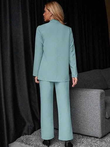 SweatyRocks Women's 2 Piece Blazer Set Button Front Long Sleeve Blazer and Pants Solid Business Office Suits Set