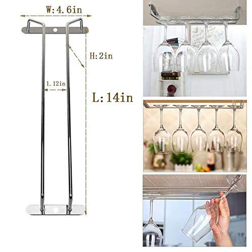 10.8 Inch Black Wine Glass Rack, Under Cabinet Wine Glass Holder Stainless Steel Stemware Rack - Hanging Stemware Holder for Cabinet Kitchen Bar, Set of 4