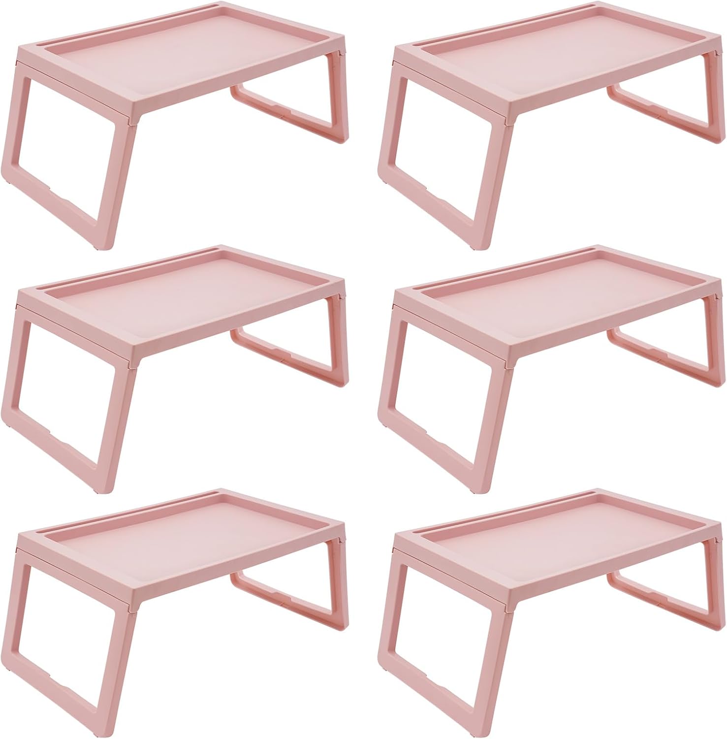 6 Pcs Breakfast in Bed Tray Folding Table Modern Plastic Foldable Laptop Desk Cute Serving Food Trays for Home Eating on Bed Sofa Laptops Party, Pink