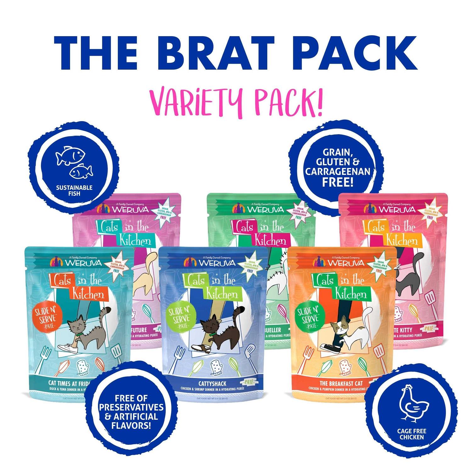 Weruva Cats in The Kitchen Slide N Serve The Brat Pack Variety Cat Food Pouches - Pet Supplies online store