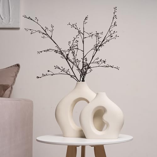 Nordic Flower Vase Home Decor Set of 2, Ceramic Flower Vases for Modern Farmhouse Decor, Boho Decor, White Vase for Living Room Decor, Table Centerpiece and Room Pampas Grass Decor