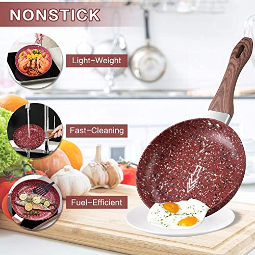KOCH SYSTEME CS Nonstick Cookware Set - Saucepan and Frying Pans/Skillets Set, Induction Cooker Compatible, Red Stone-Derived Nonstick Coating & Cool-to-Touch Bakelite Handle, PFOS PFOA Free, 5 Piece