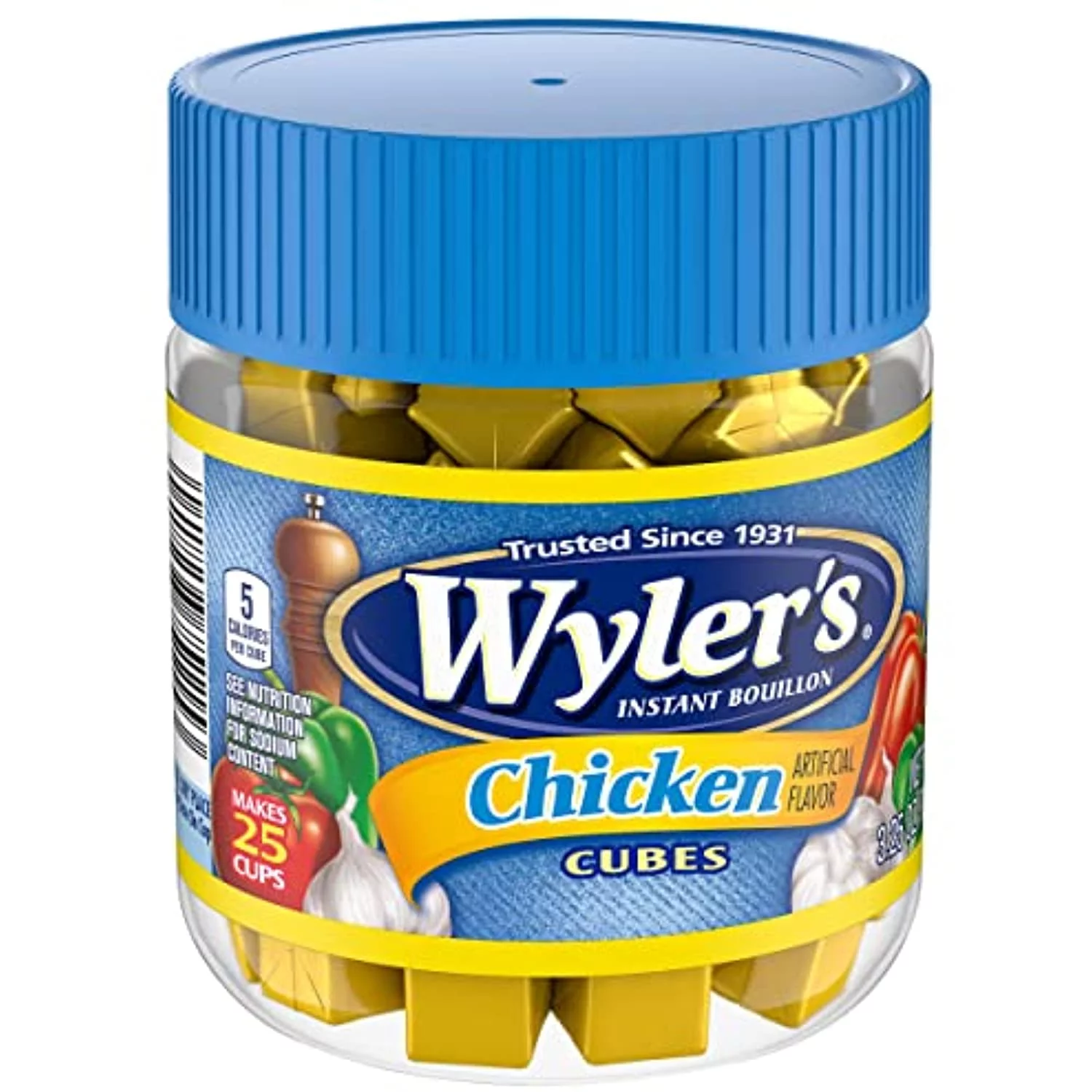 Wylers Chicken Instant Bouillon Cubes Jar, 3.25 Oz, Pack Of 8