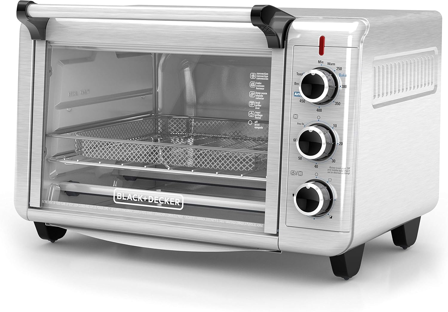 BLACK+DECKER 6-Slice Crisp 'N Bake Air Fry Toaster Oven, TO3215SS, 5 Cooking Functions, 60 Minute Timer, Stainless Steel