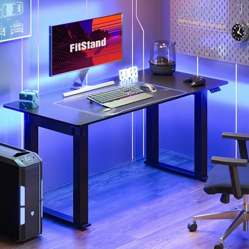 4 legs Standing Desk with Dual motor, large 63x30 inches electric adjustable height desk with splice board, stand up home office desk computer workstation,white