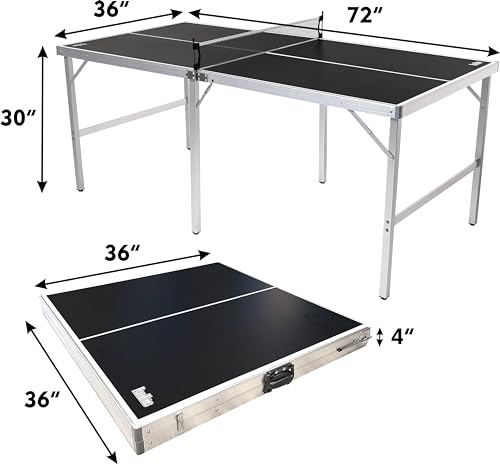 PartyLife 6 ft x 3 ft Ping Pong Table Tennis Table | Mid-Size Portable Folding Indoor Outdoor Ping Pong Table Tennis Table w/Optional LED Lights | Kids & Adults | Game Room | Not Full Size | Game Kit