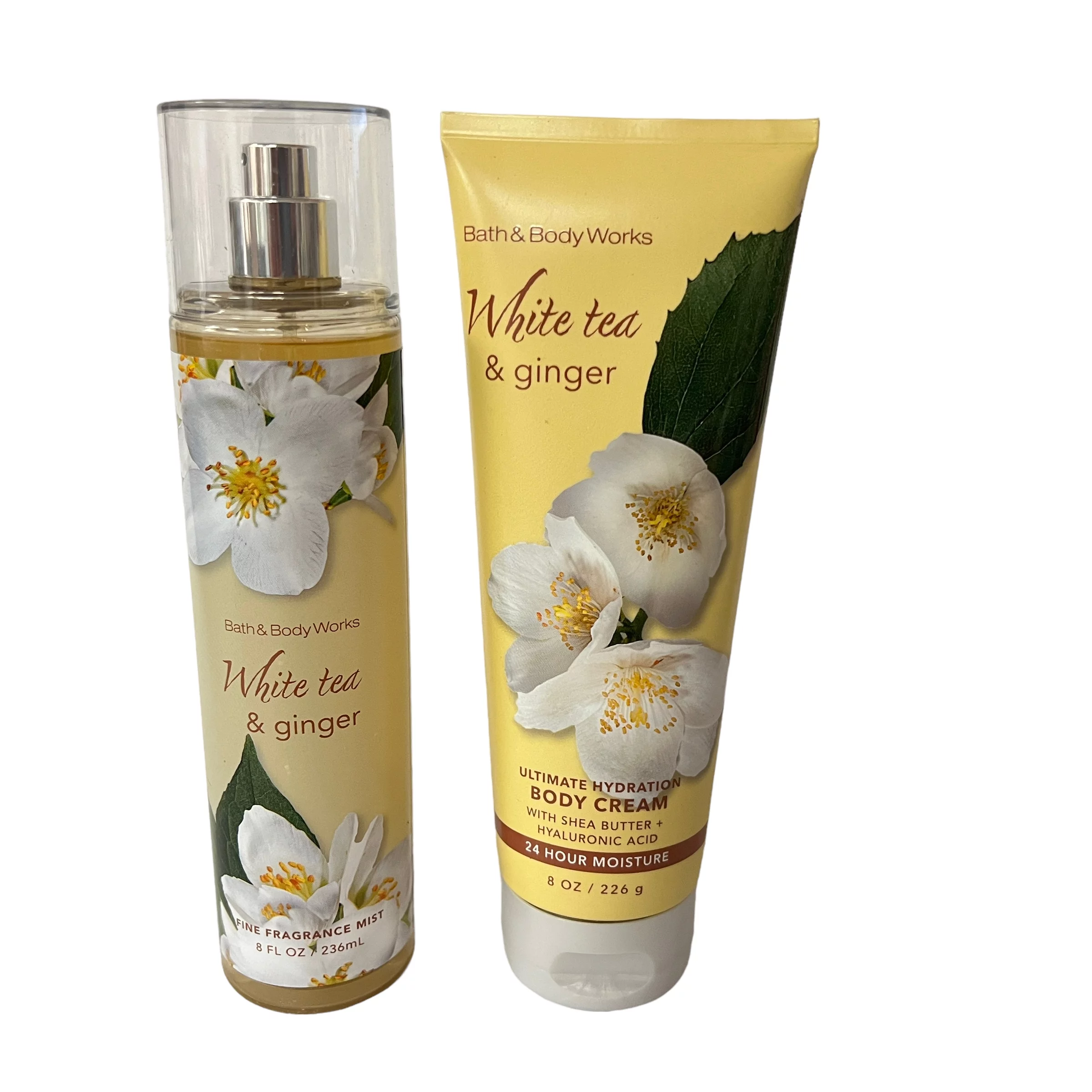 Bath and Body Works White Tea & Ginger Fragrance Mist & Body Cream Set 8 fl oz